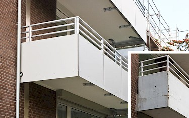 Zu lange gewartet: Die Balkonplatten konnten saniert werden, aber für die alten Brüstungen kam jede Rettung zu spät. Rechtzeitige Sanierung hätte die Kosten um knapp 3/4 verringert.